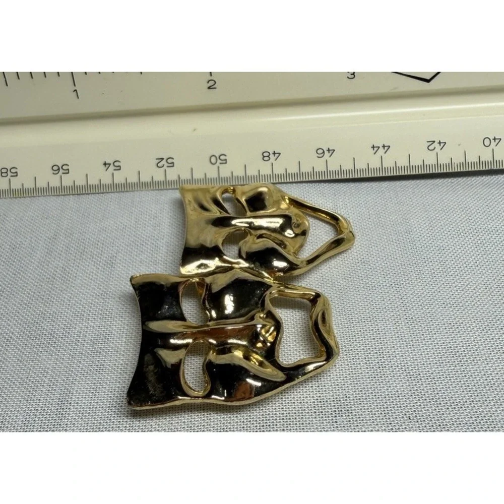 Gold Tone Comedy Tragedy Theater Actor Drama Masks Brooch Pin Vintage‎ Movie